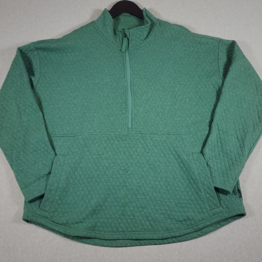 Eddie Bauer Quilted Pullover Mens XXL Green Diamond Knit Quarter Zip Sweatshirt